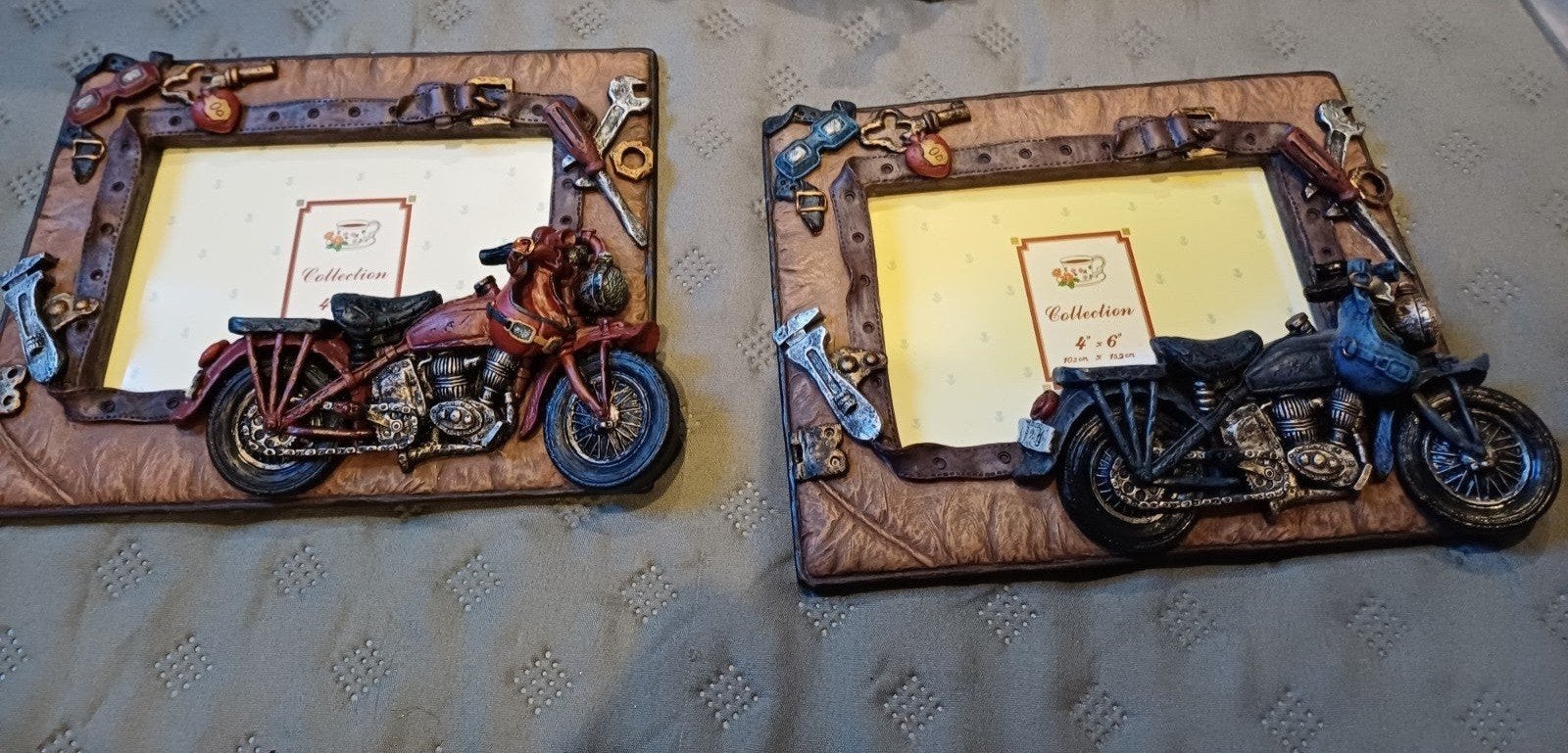2x Harley Davidson fotolijsten - Unieke motor decoratie, Bruin, Kunststof, Gebruikt, Ophalen of Verzenden
