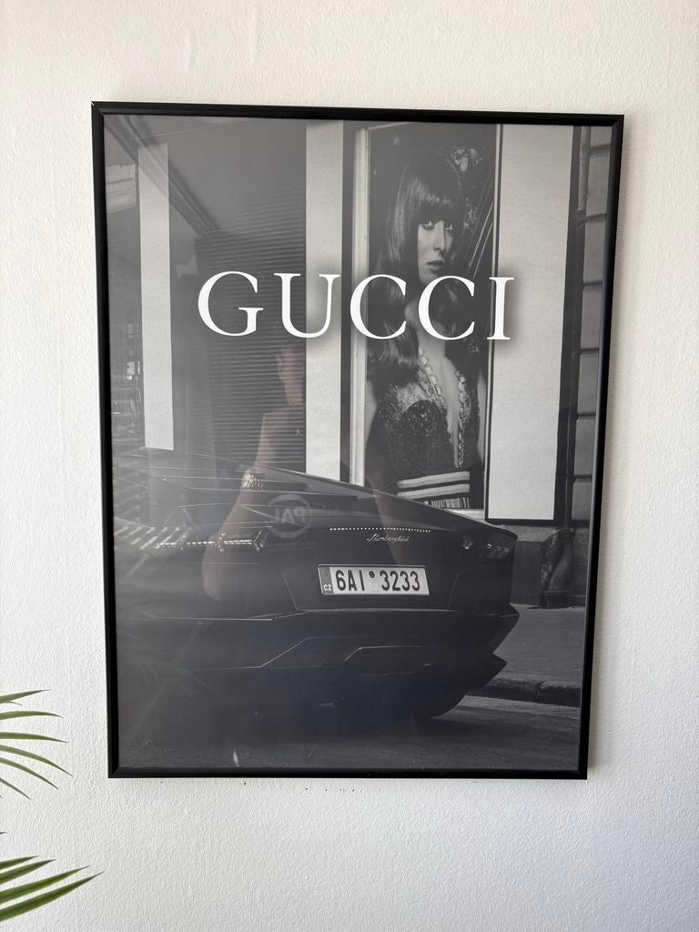 Gucci Lamborghini Poster - Zwart-wit kunst aan de muur, Ophalen of Verzenden, Zo goed als nieuw, Foto of Poster, 75 cm of meer