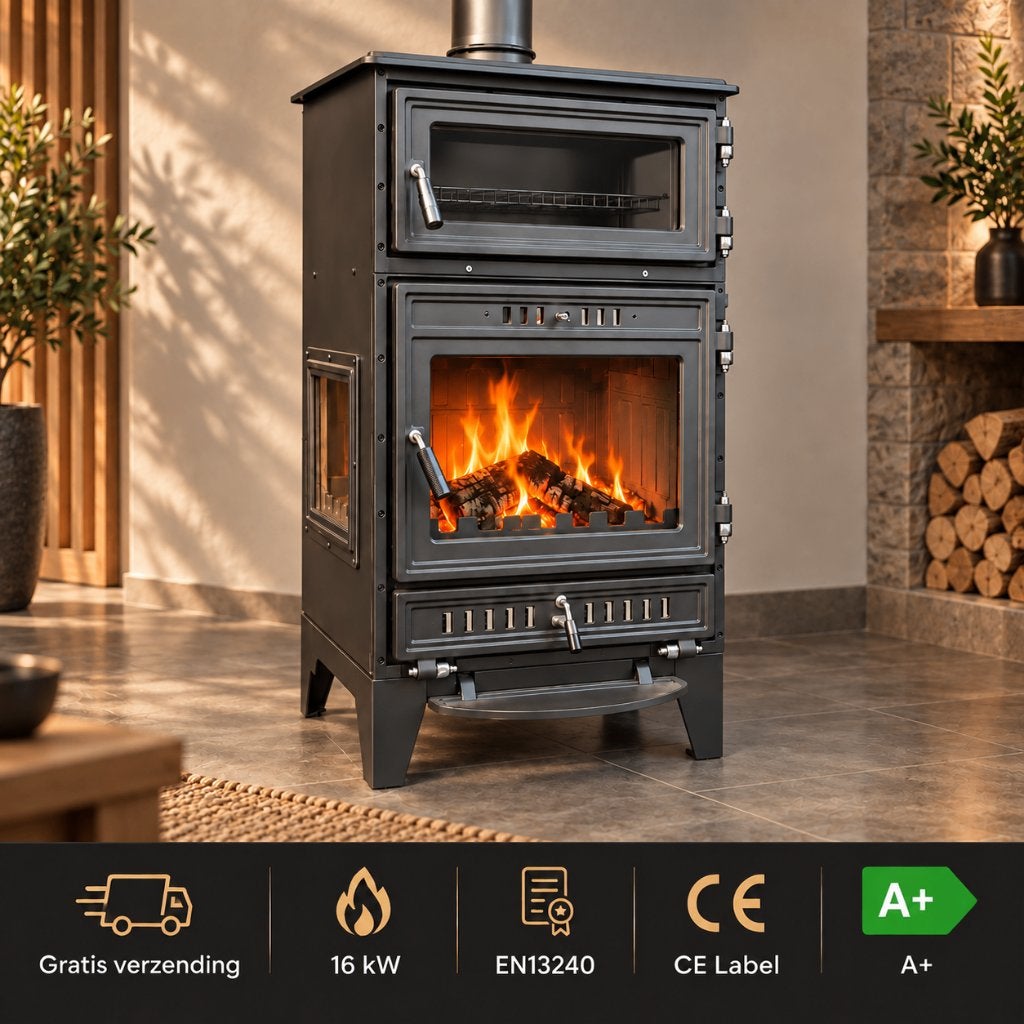 Sabah S107/3D - Houtkachel met Oven – Gietijzer - 16KW - CE