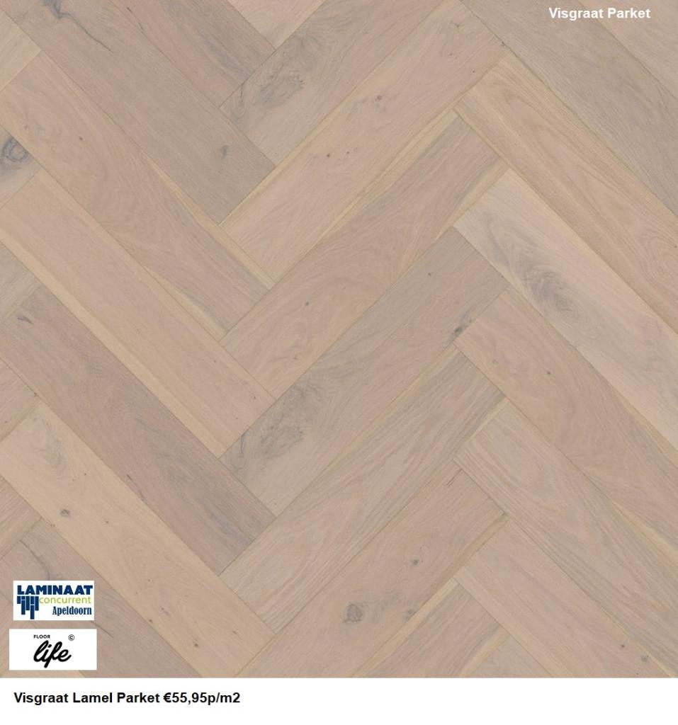 Visgraat Lamel Parket Reseda Rustiek wit - vooraf geolied, Parket, 75 m² of meer, Nieuw, Bruin