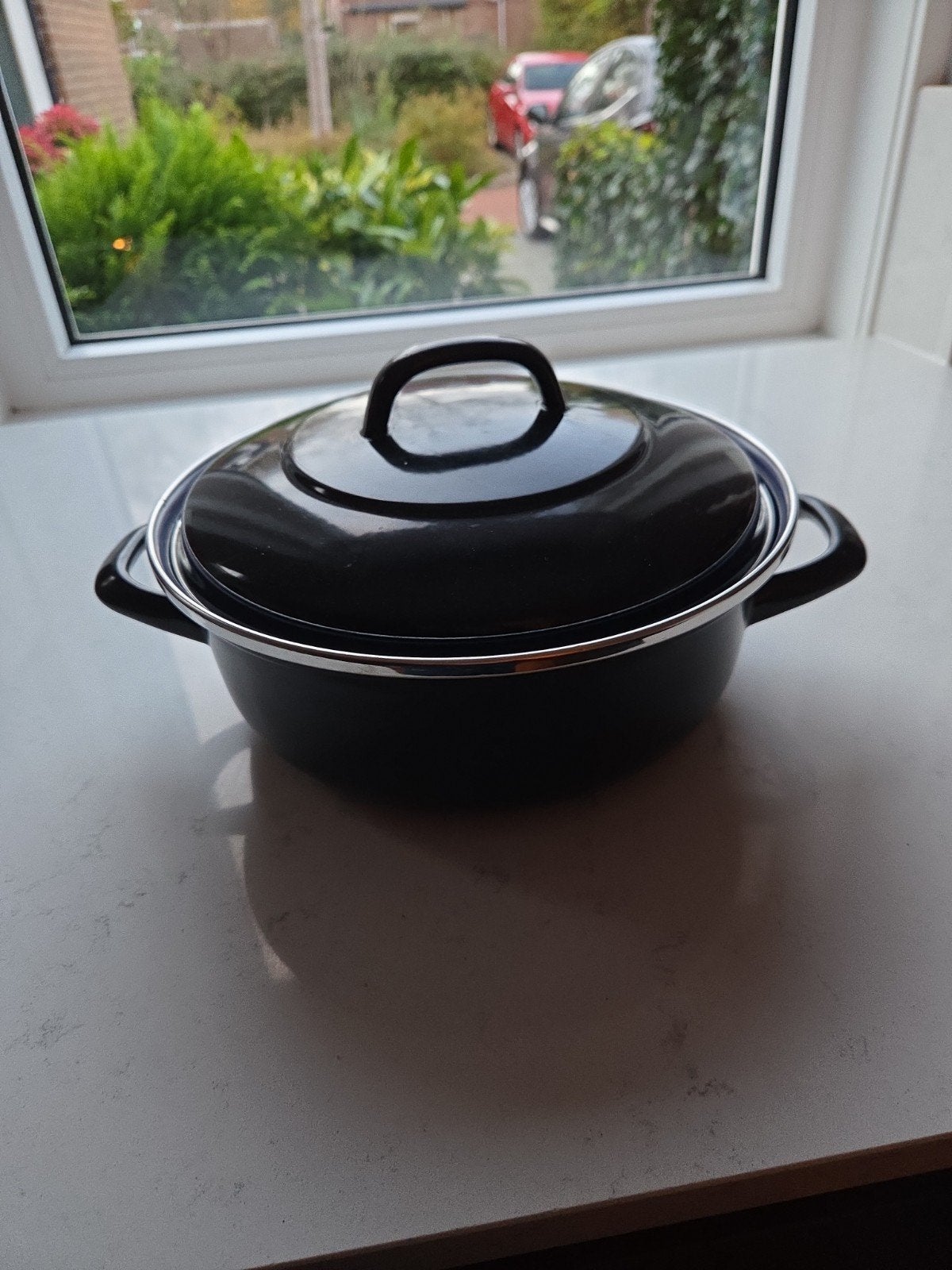 BK braadpan 26cm - Blauw Emaille, Gebruikt, BK, Ophalen of Verzenden, Kookpan