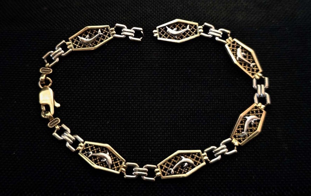 gouden Armband 14 krt 585 dolfijnen armband, Sieraden, Tassen en Uiterlijk, Armbanden, Ophalen, Gebruikt, Goud, Goud