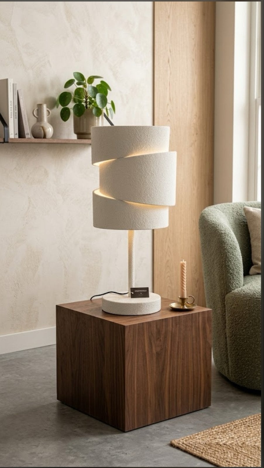Moderne spiraal tafellamp - Beige, Beige, Textiel, Ophalen of Verzenden, Modern