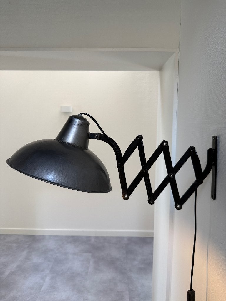 Vintage industriële schaarlamp voor aan de muur, Gebruikt, Meerkleurig, Met schakelaar, Metaal