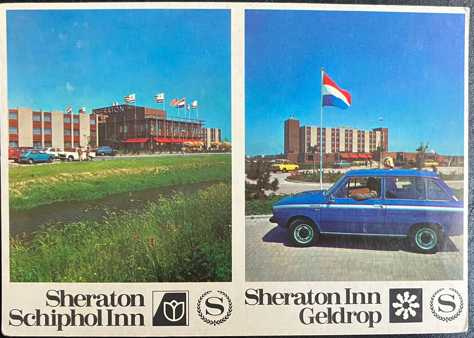 Ansichtkaart  auto DAF 55 bij Hotel Sheraton in Geldrop en, Verzamelen, Ophalen of Verzenden, 1960 tot 1980, Ongelopen, Voertuig