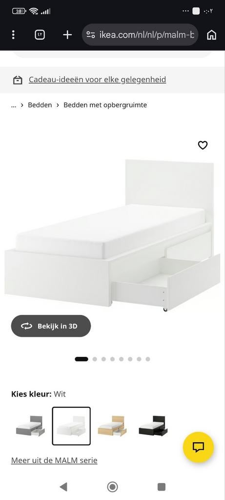 Ikea Malm bed 90x200 met 2 lades, 90 cm, Eenpersoons, Wit, Ophalen of Verzenden