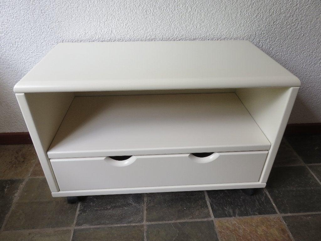 wit Verrijdbaar TV-meubel met uitschuifbare plank en lade, Huis en Inrichting, Ophalen, 50 tot 100 cm, Zo goed als nieuw, Effen