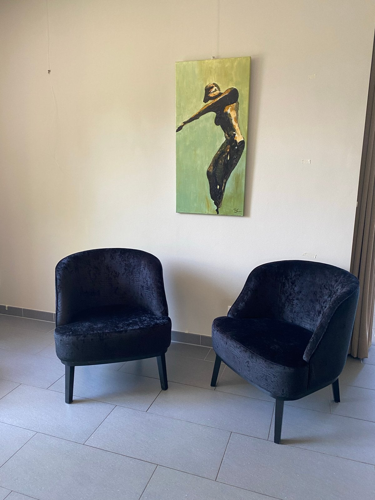 Set van 2 fluwelen fauteuils - Zwart, Huis en Inrichting, Fauteuils, Ophalen, 75 tot 100 cm, Zo goed als nieuw, Stof