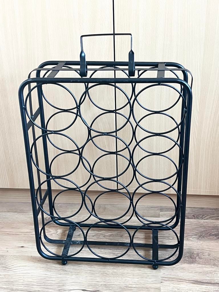 Uniek Zwart metalen wijnrek voor 12 flessen, Ophalen of Verzenden, Zo goed als nieuw, Metaal, 5 tot 15 flessen