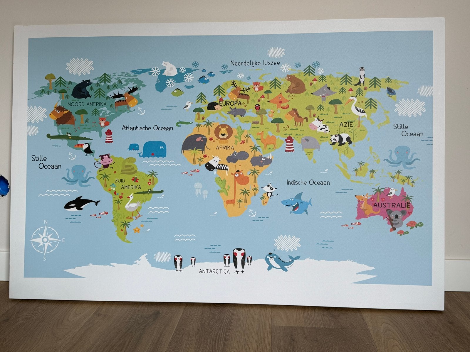 Canvas Wereldkaart voor kinderen - 115x75 cm - Zeer Netjes, Ophalen, 50 – 75, Zo goed als nieuw, Schilderij