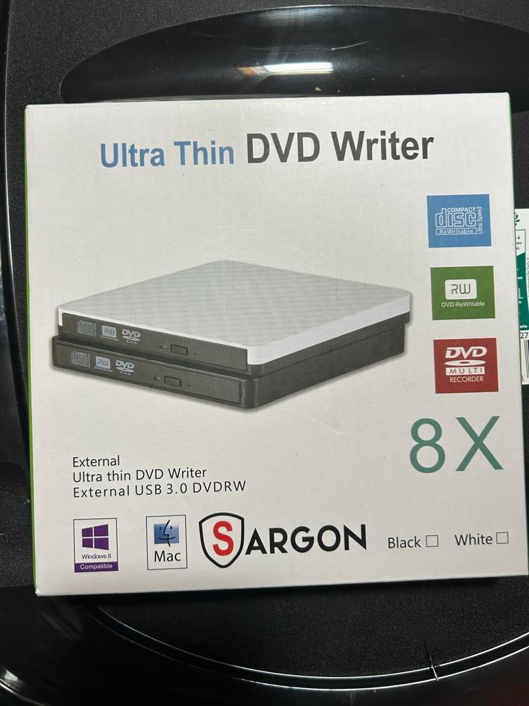 Sargon Ultra Thin Externe DVD Writer USB 3.0, Computers en Software, Optische drives, Verzenden, Zo goed als nieuw, Extern, Cd