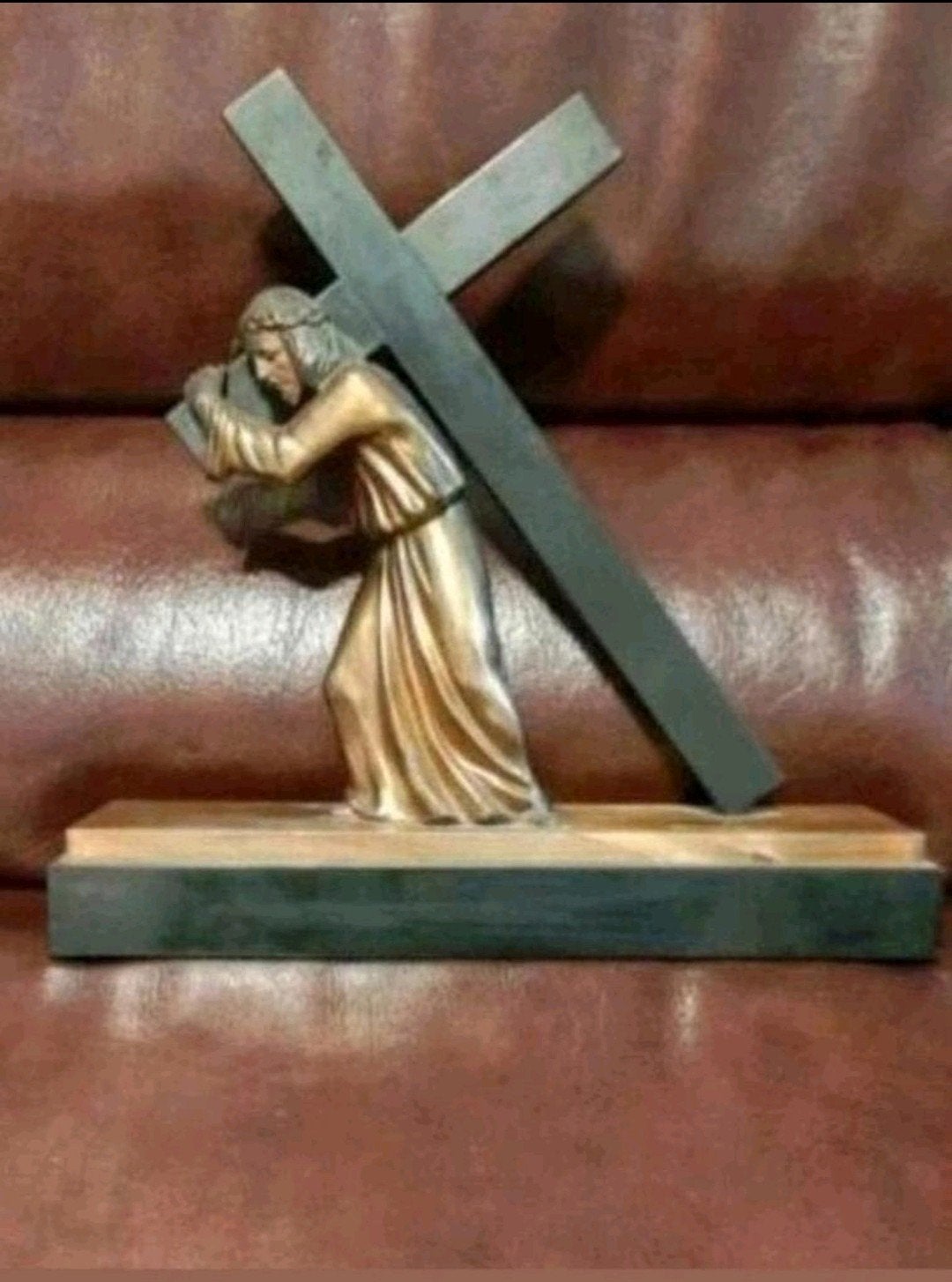 Bronzen beeld van Jezus met kruis, gesigneerd Scali, Ophalen of Verzenden