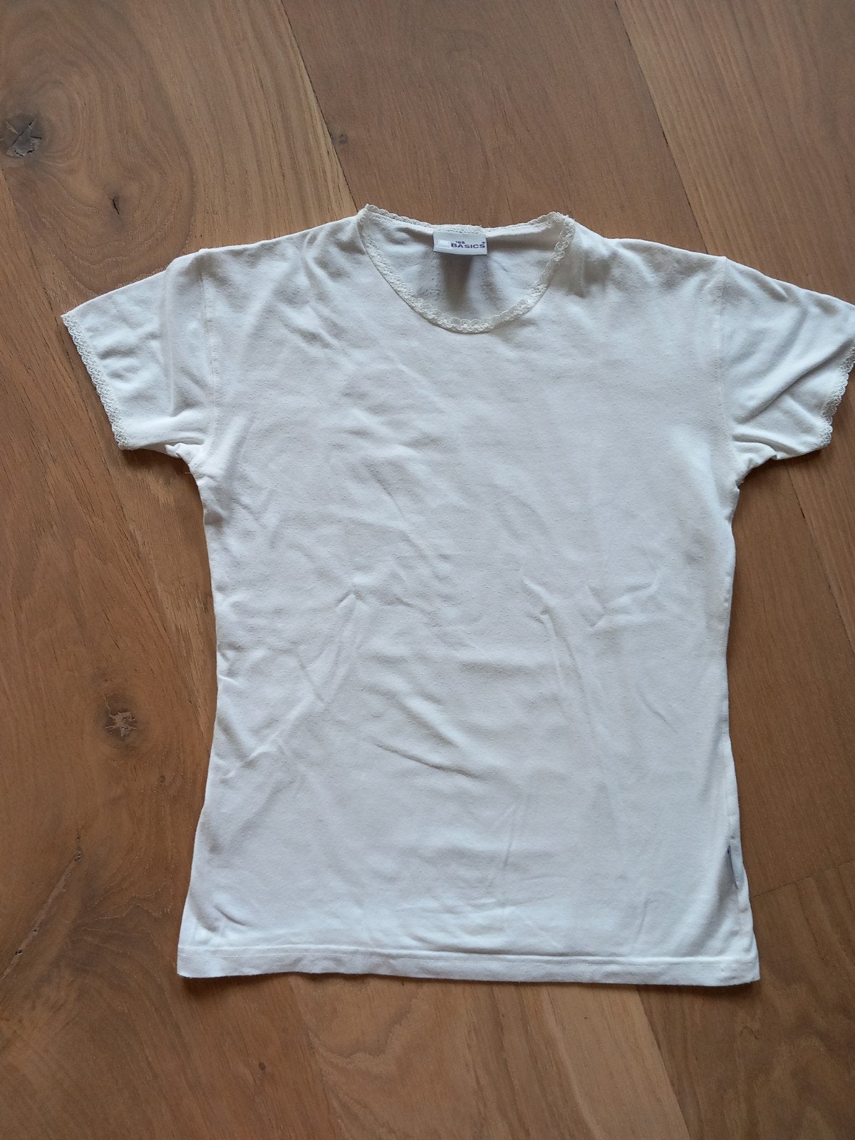 Offwhite t-shirt met sierrandje, maat 188, Wit, Ophalen of Verzenden, Zo goed als nieuw, Korte mouw