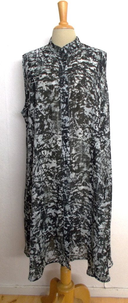 Zwart/grijze print blouse/jurk van Ophilia! XL, Verzenden, Maat 46/48 (XL) of groter, Zo goed als nieuw, Grijs