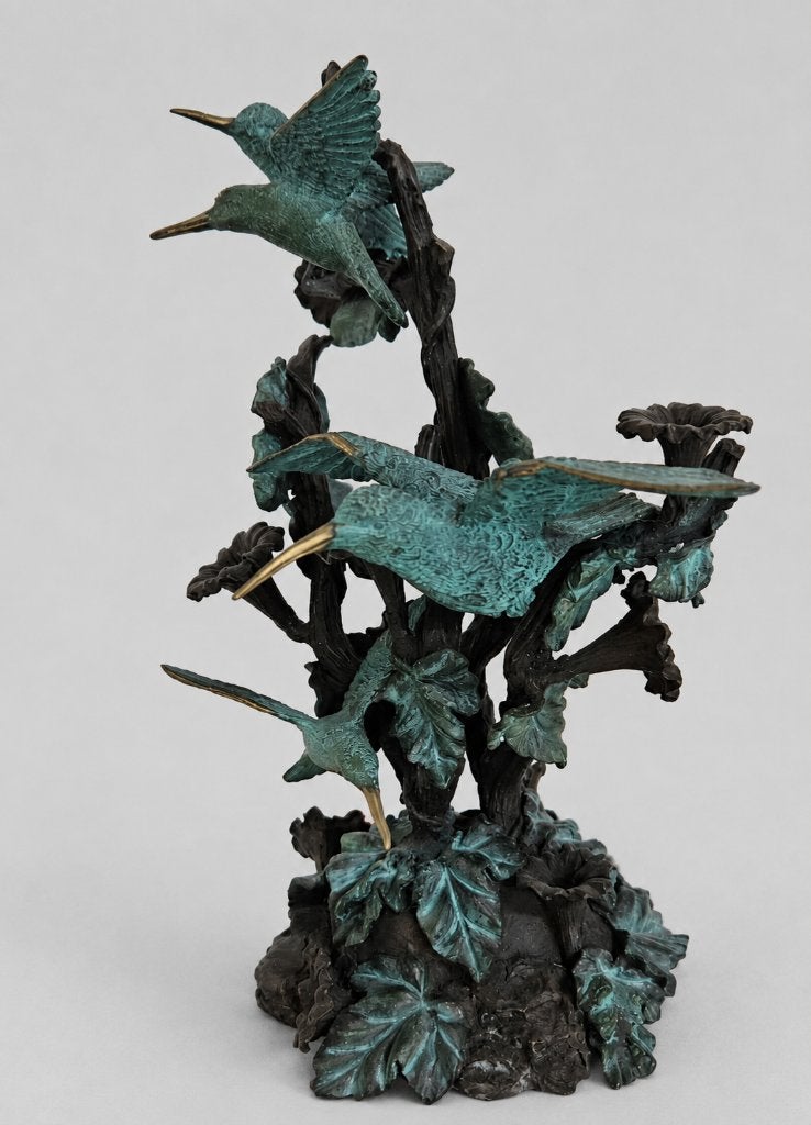 4 KOLIBRIES / BRONZEN BEELD / VOGEL, Ophalen of Verzenden, Nieuw, Vogel, Beeldje of Figuurtje