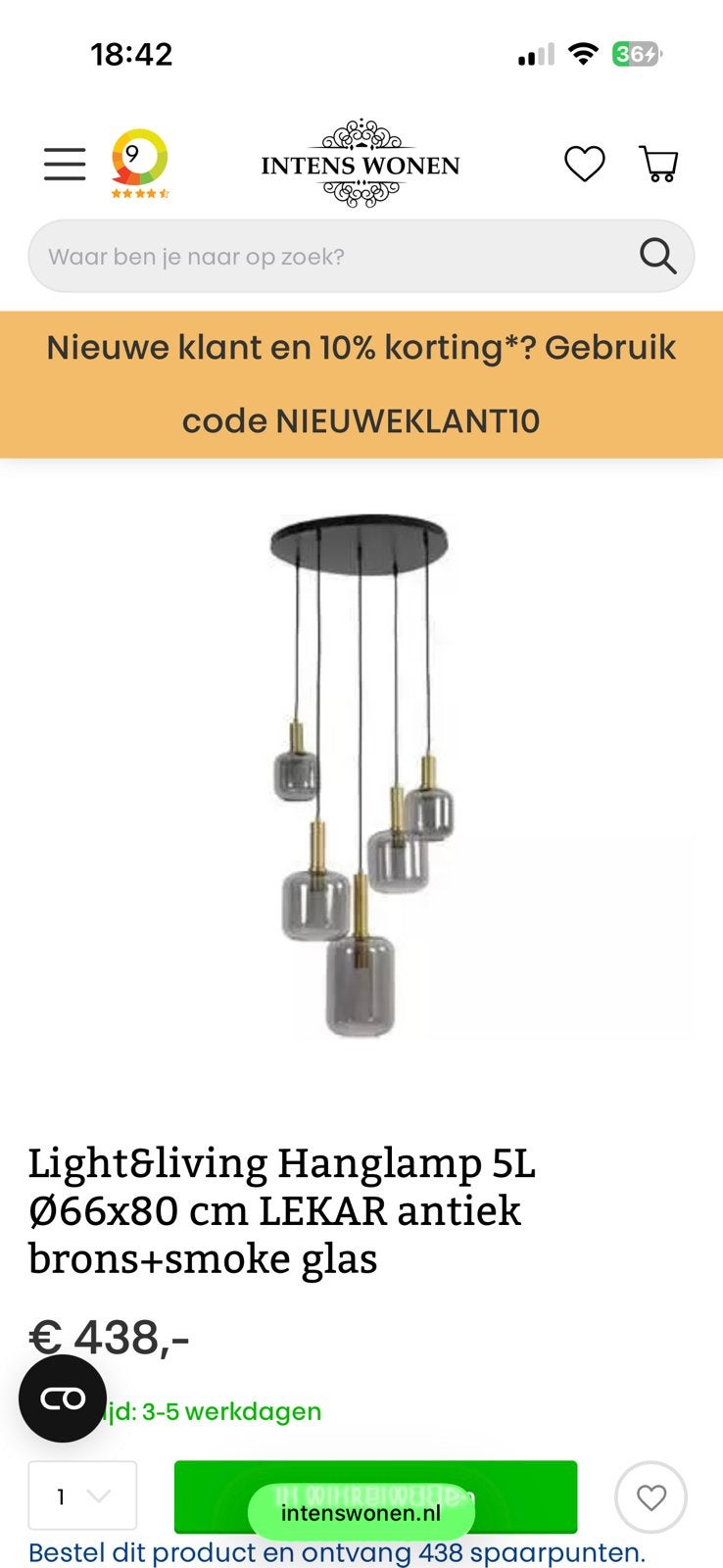 Light and living hanglamp Lakar, Ophalen, Zo goed als nieuw, Glas