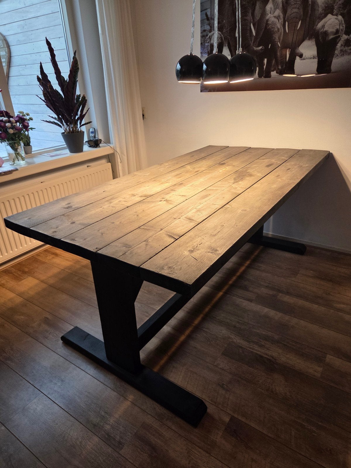 T.K. Robuste Eettafel steigerhout, Ophalen, 50 tot 100 cm, Zo goed als nieuw, 150 tot 200 cm
