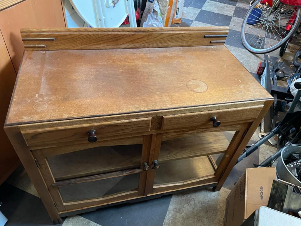 Vintage eiken dressoir met glazen deuren en lades, Ophalen