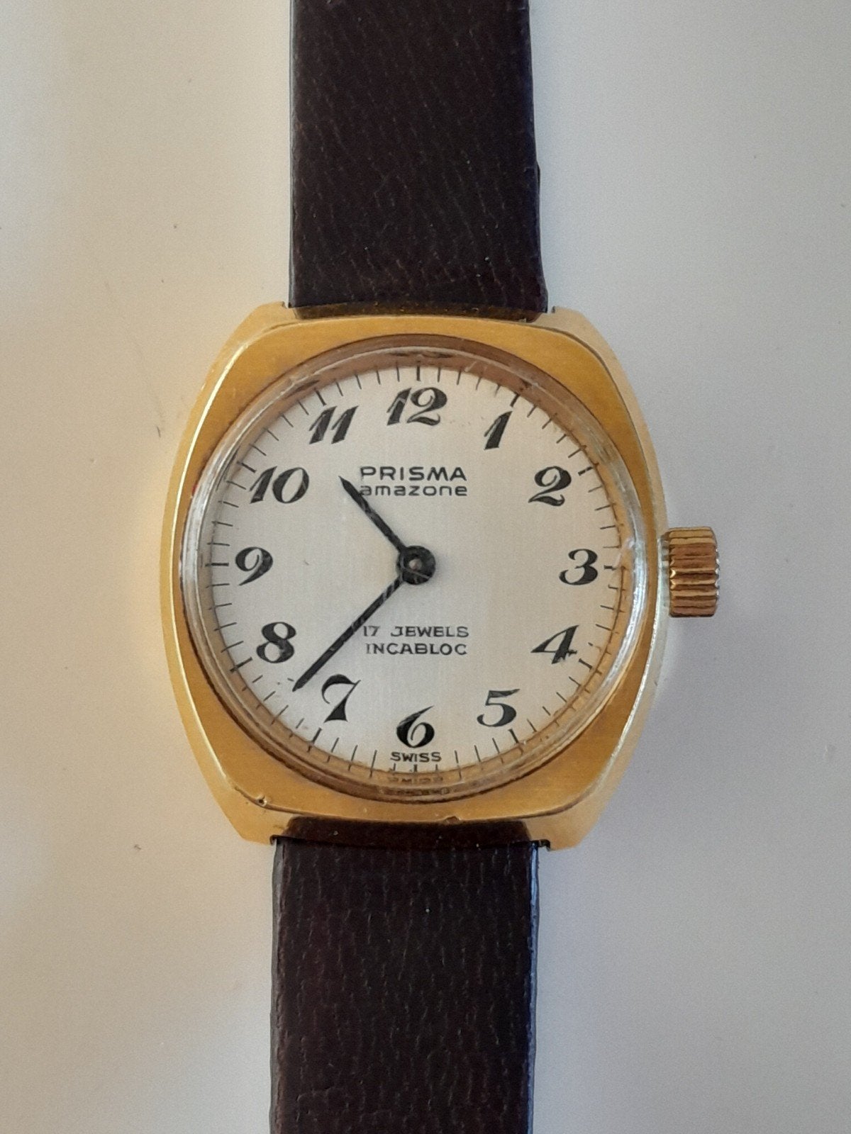 Vintage Prisma dameshorloge, mechanisch, 17 jewels, Swiss, Sieraden, Tassen en Uiterlijk, Overige merken, Staal, Polshorloge, Verguld