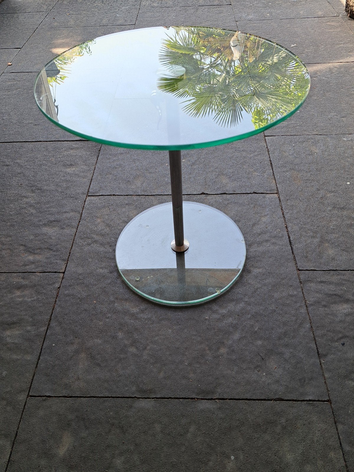 Glazen design bijzettafel, Minder dan 55 cm, Rond, Glas, Ophalen