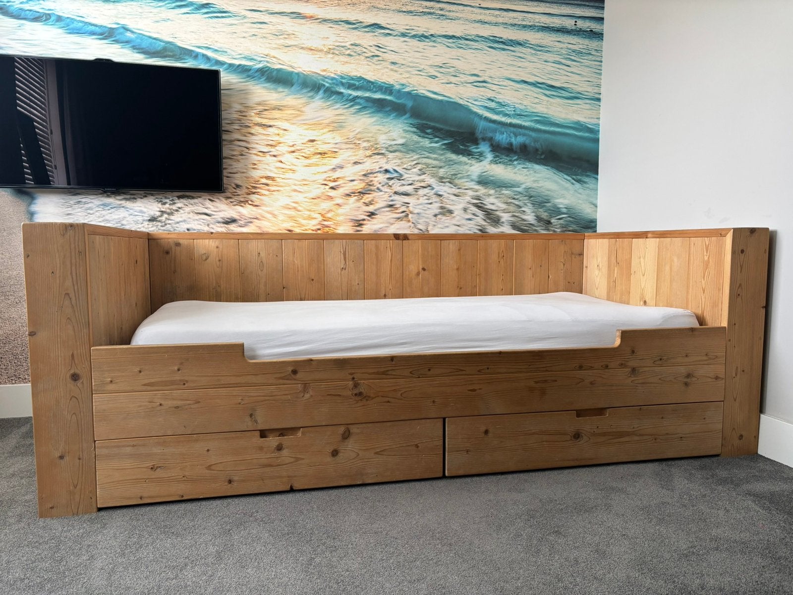 Handgemaakt steigerhout 1 persoonsbed met 2 lades, Huis en Inrichting, Slaapkamer | Bedden, Ophalen, 90 cm, Eenpersoons, Steigerhout