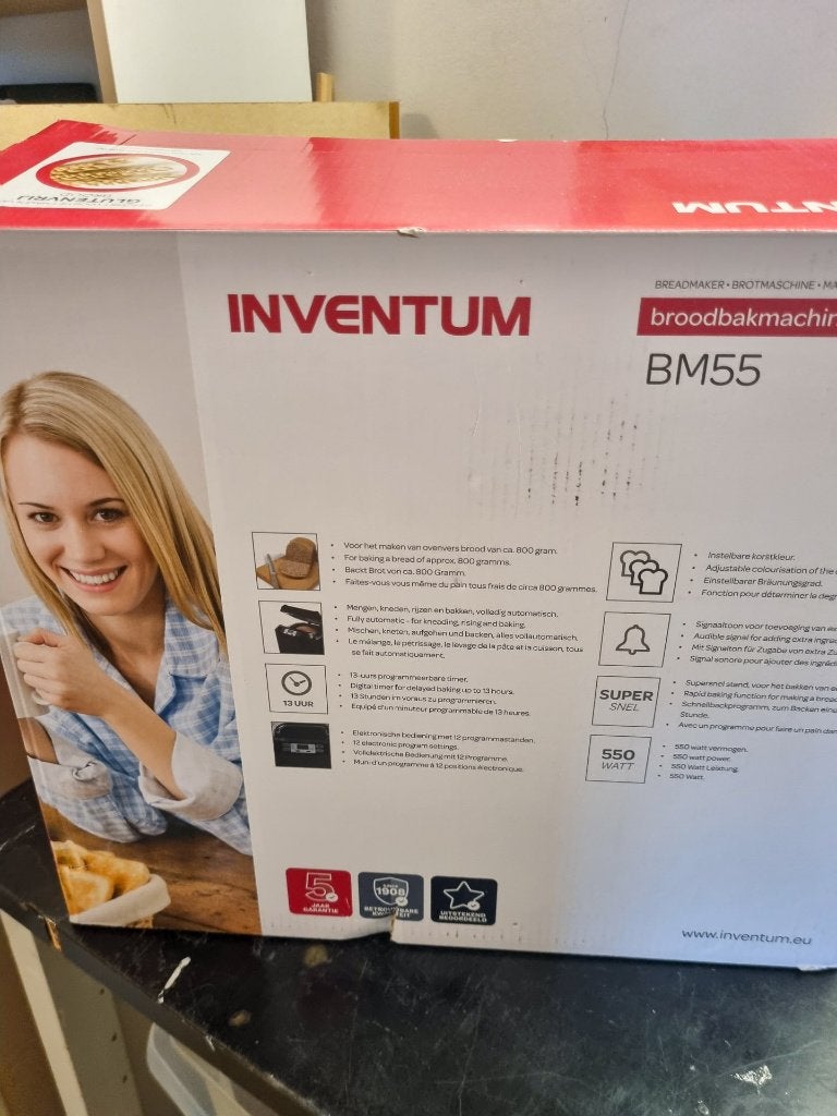 inventum broodbakmachine pfas-vrij bm55, 400 tot 800 gram deeg, Ophalen of Verzenden, Zo goed als nieuw, Met timer