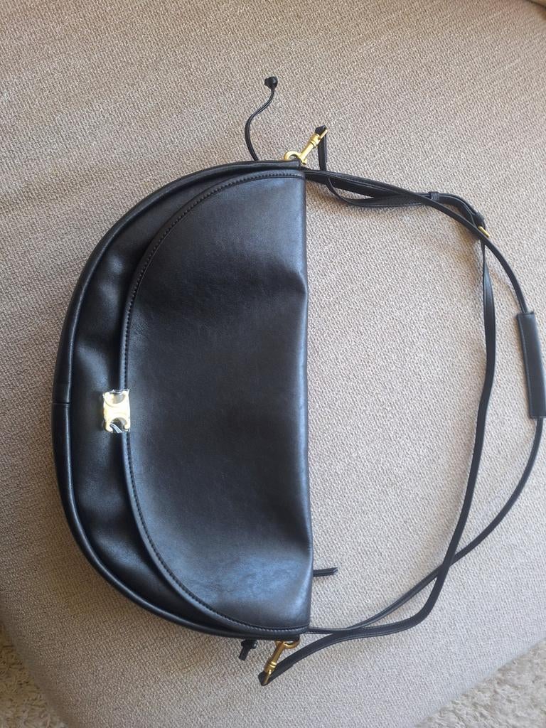 Celine Halfmoon Tas - Groot Zwart Leren Schoudertas, Overige merken, Verzenden, Zwart, Nieuw