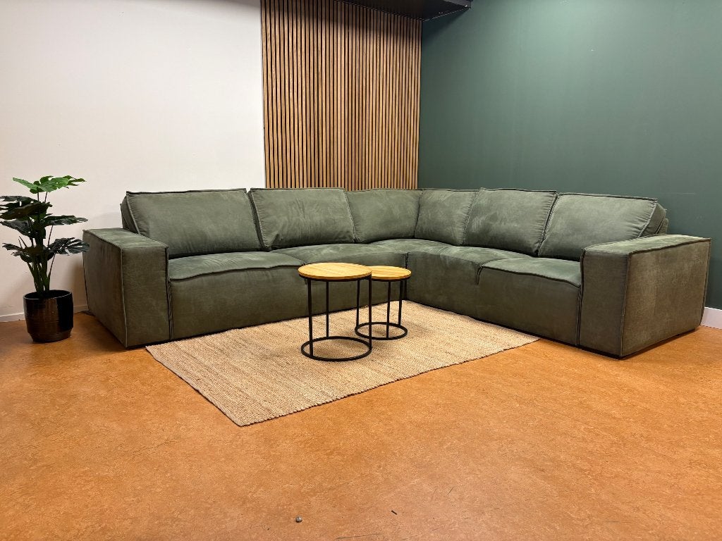 Grote hoekbank microvezel groen, Huis en Inrichting, Banken | Bankstellen, Gebruikt, Hoekbank, Vierpersoons of meer, 250 tot 300 cm