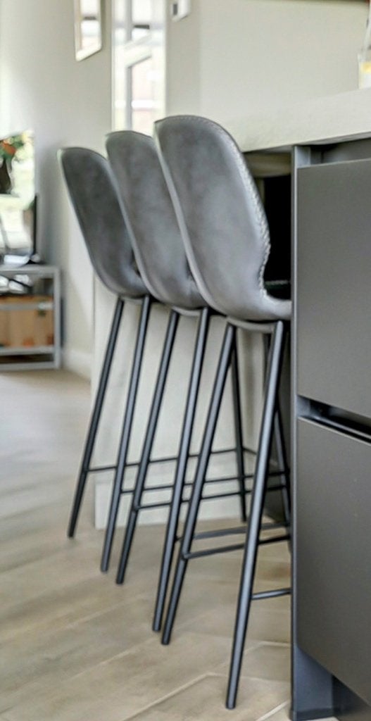 Industriële barkruk antraciet 3x, Huis en Inrichting, Barkrukken, Met voetsteun, 60 tot 90 cm, Leer, Ophalen of Verzenden