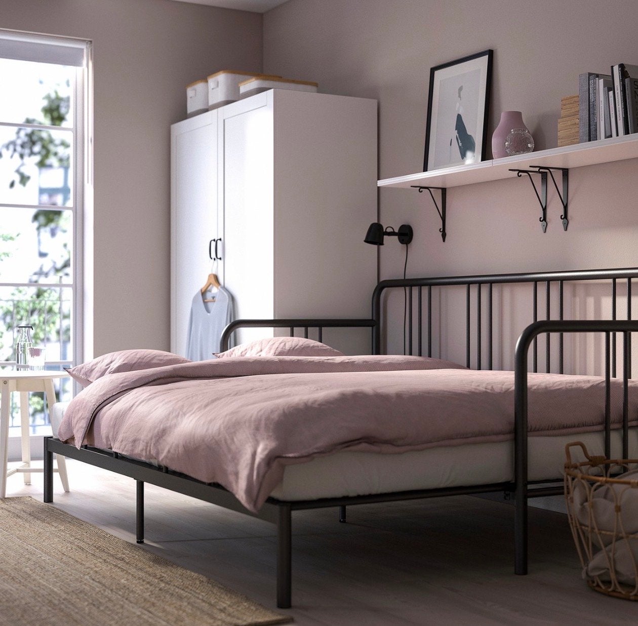 IKEA Fyresdal bedbank - Zwart metalen frame, Ophalen, Zwart, Tweepersoons, 80 cm