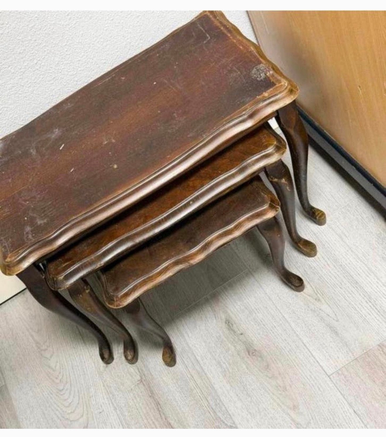 3 Louis XV-stijl nesttafels vintage hout houten bijzettafels, Ophalen of Verzenden