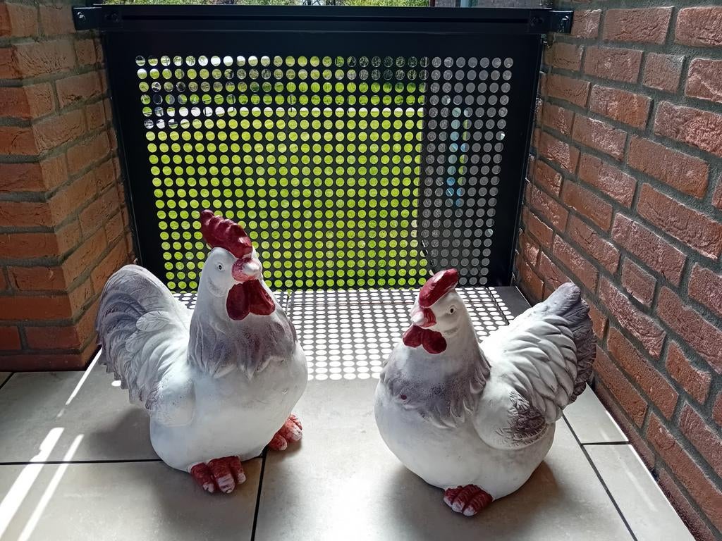 Decoratieve Kippen Beelden - Haan en Kip, Ophalen of Verzenden, Wit, Steen/keramiek, Landelijk