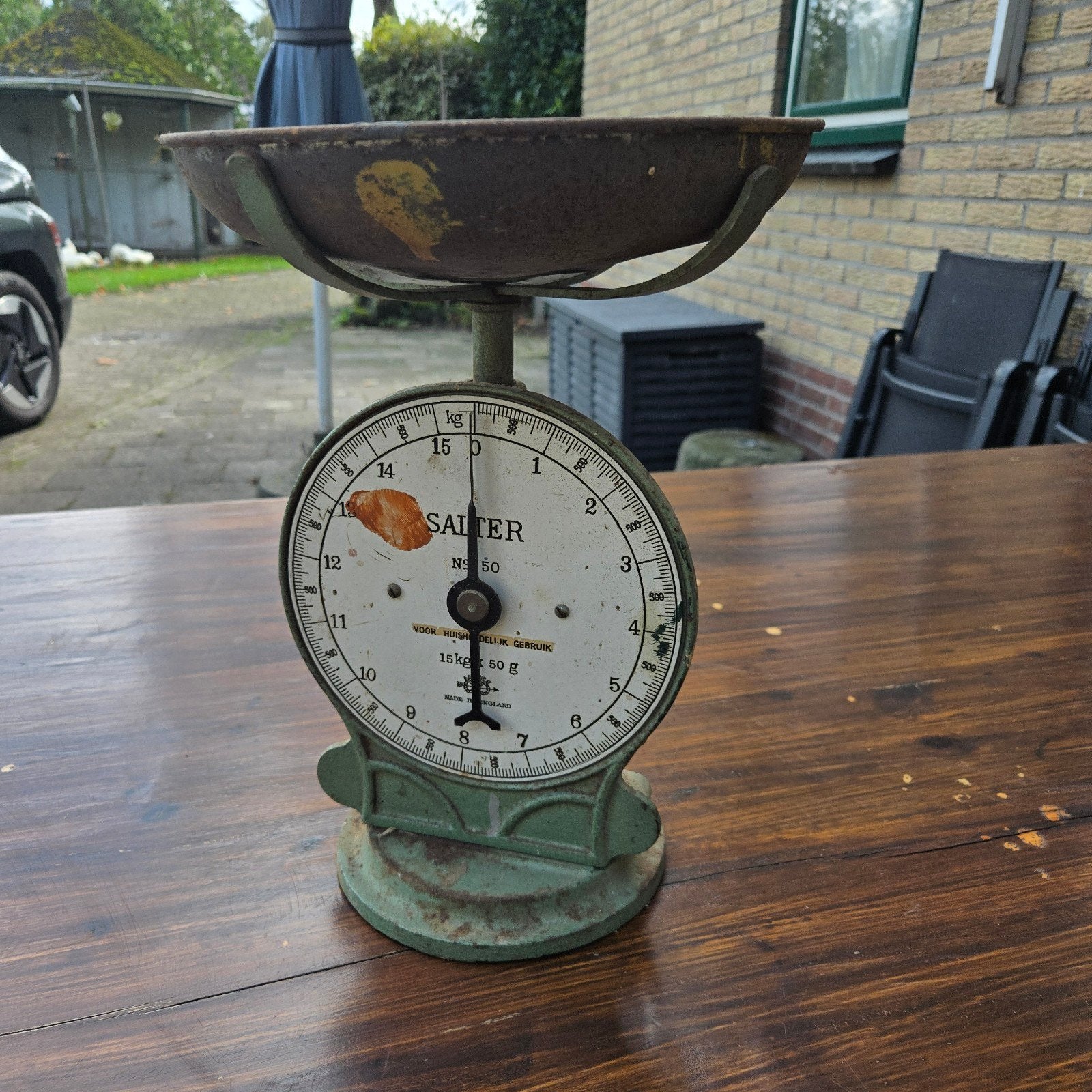 Antieke Salter weegschaal - Vintage keukenweegschaal, Ophalen, 500 gram of grover, Minder dan 10 kg