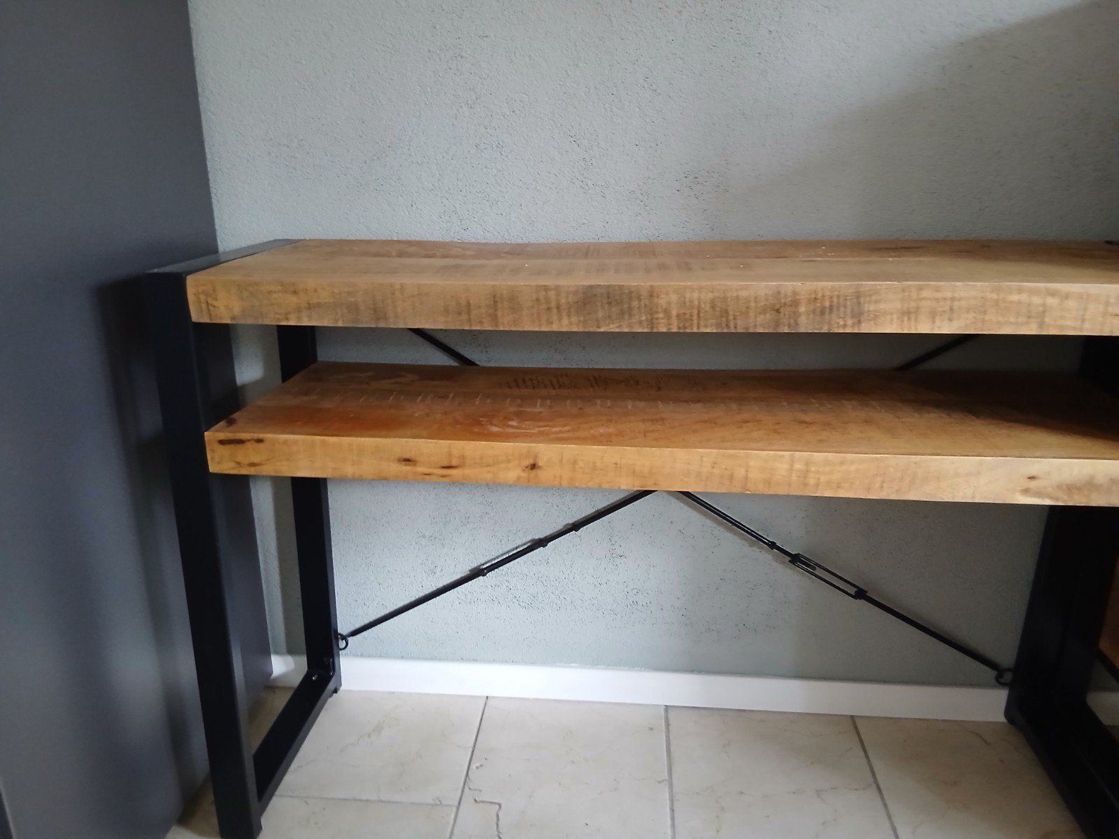 Bijzettafel hardhout met ijzeren frame - 120x77x35cm, Huis en Inrichting, Tafels | Bijzettafels, Ophalen, Minder dan 45 cm, Gebruikt