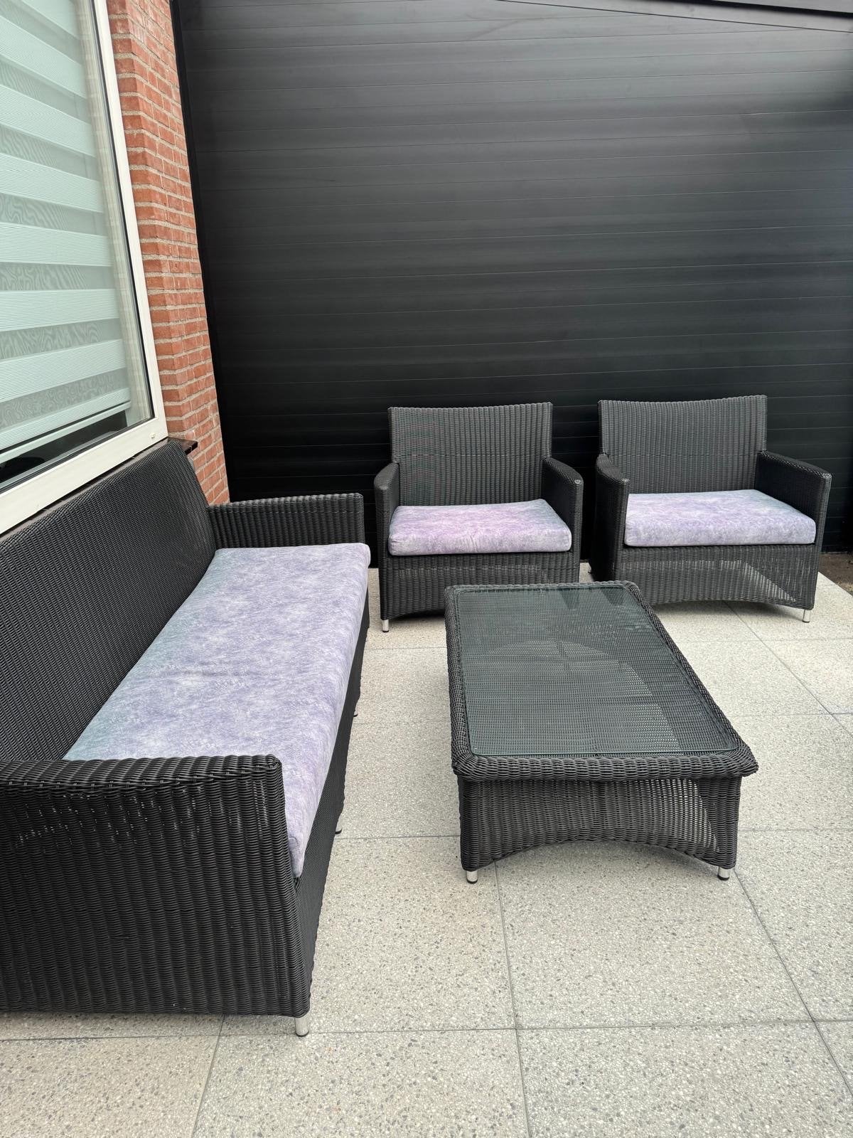 Zwarte Wicker Loungeset van Life met 2 Stoelen en Bank, Tuin en Terras, Tuinsets en Loungesets, Ophalen, 5 zitplaatsen, Gebruikt