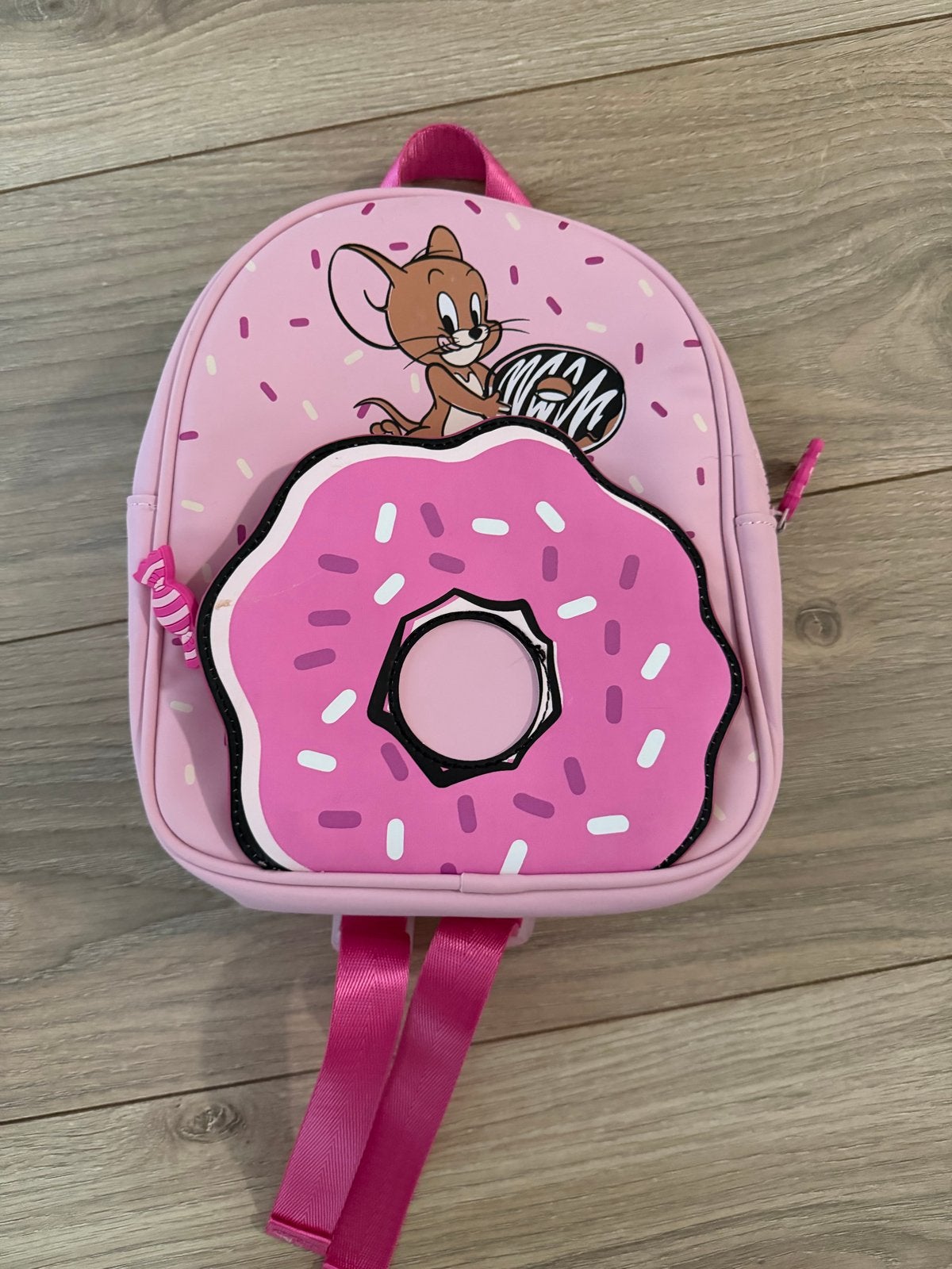 Leuke Roze Rugzak met Tom & Jerry Donut Design, Gebruikt, Minder dan 30 cm, Disney of Dora, Ophalen of Verzenden