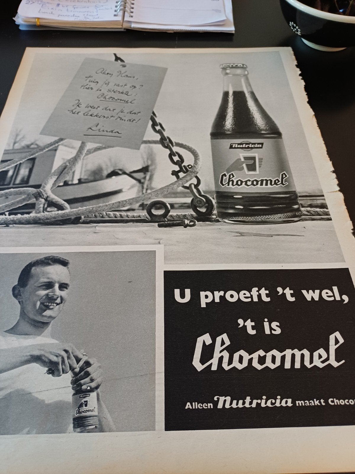 advertentie van Nutricia Chocomel Hans 1958, Ophalen of Verzenden, Zo goed als nieuw, Overige typen