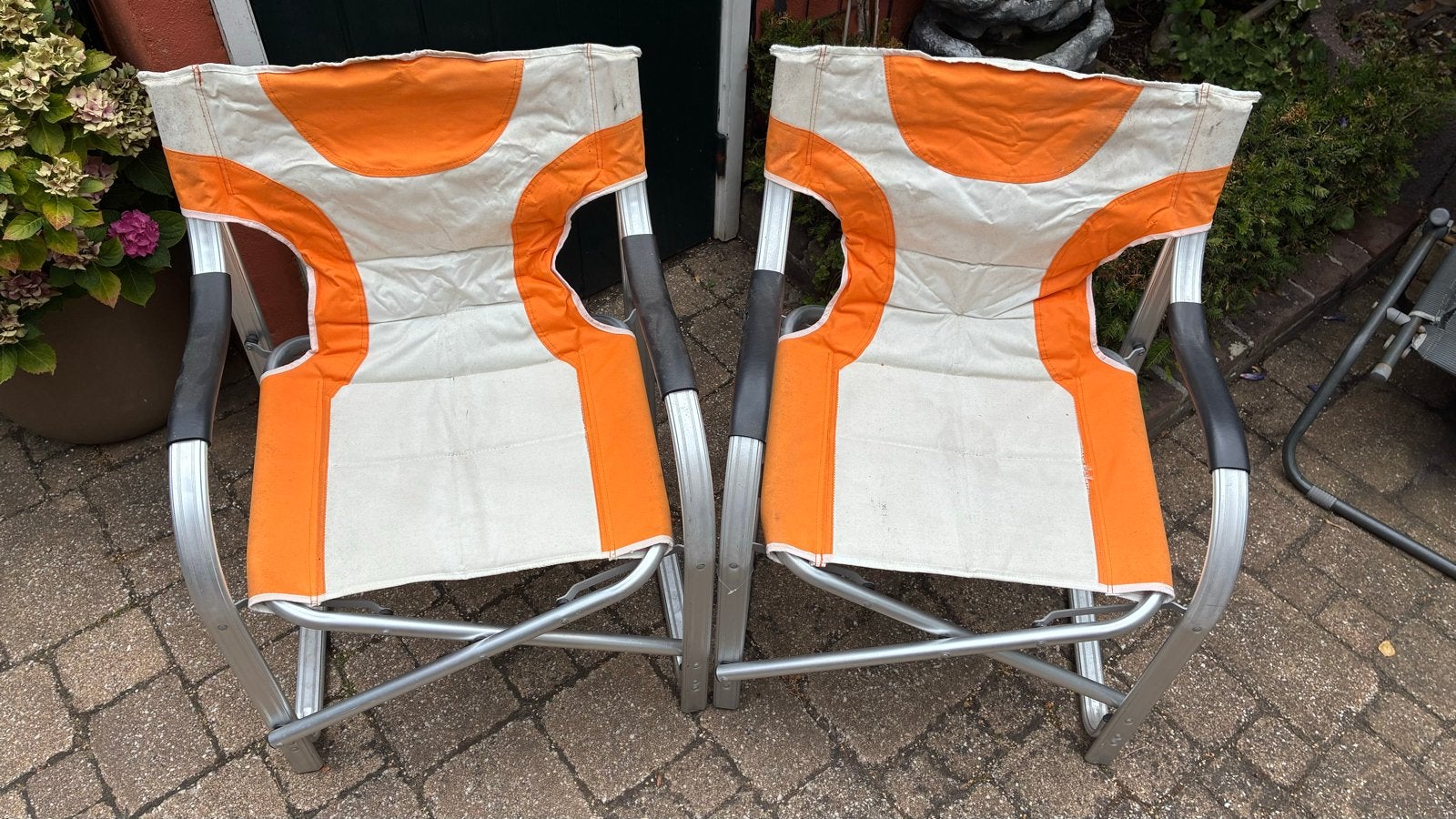 2x Aluminium inklapbare campingstoelen met armleuningen, Caravans en Kamperen, Ophalen, Gebruikt, Campingstoel