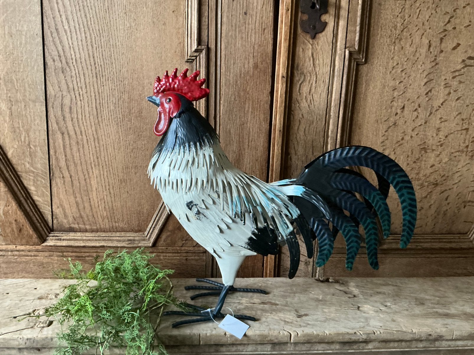 NIEUW levensgrote metalen kip haan wit met blauw, Huis en Inrichting, Ophalen of Verzenden, Nieuw