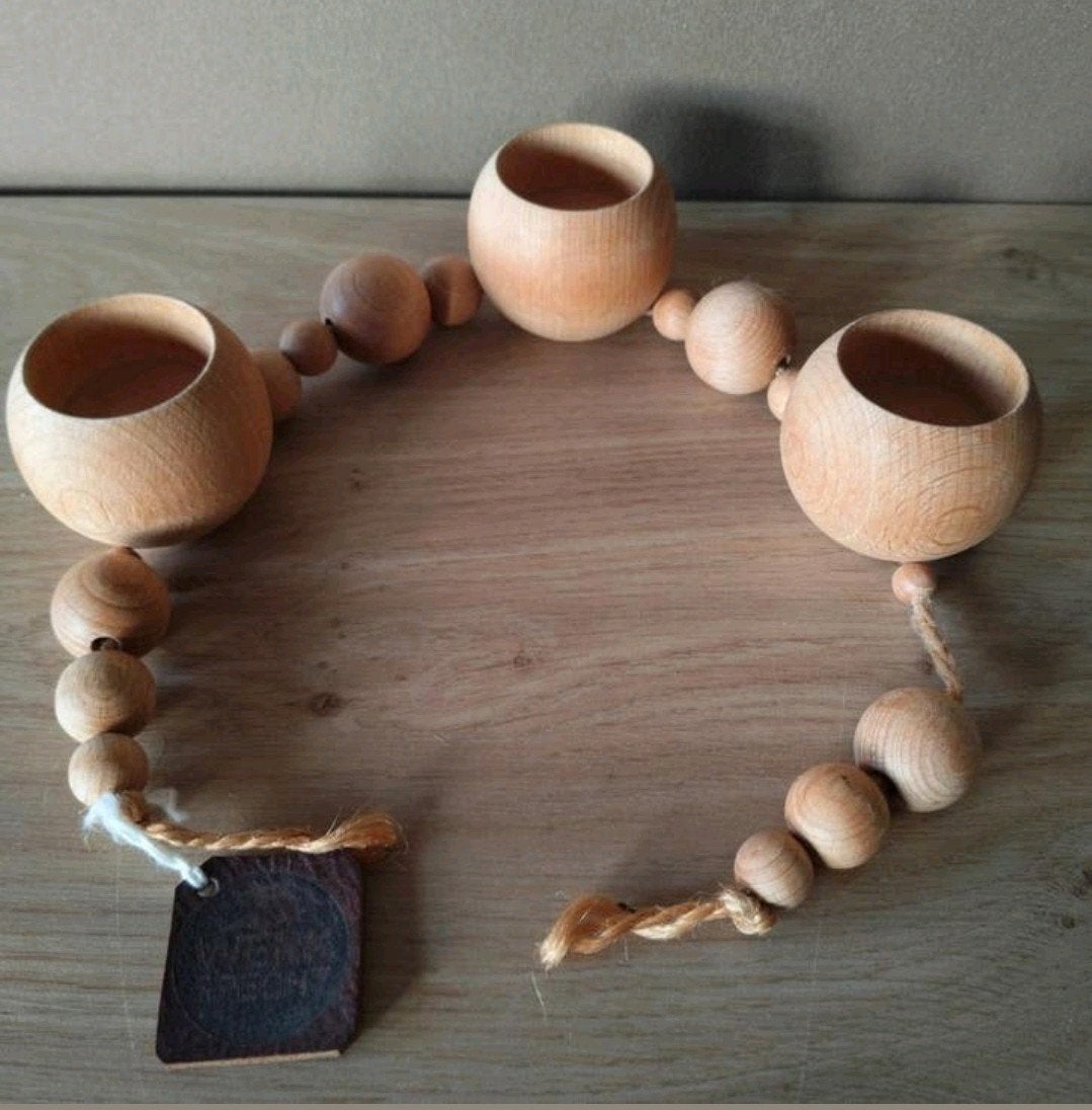 Houten slinger voor 3 waxinelichtjes, Verzenden, Zo goed als nieuw, Hout, Waxinelichthouder