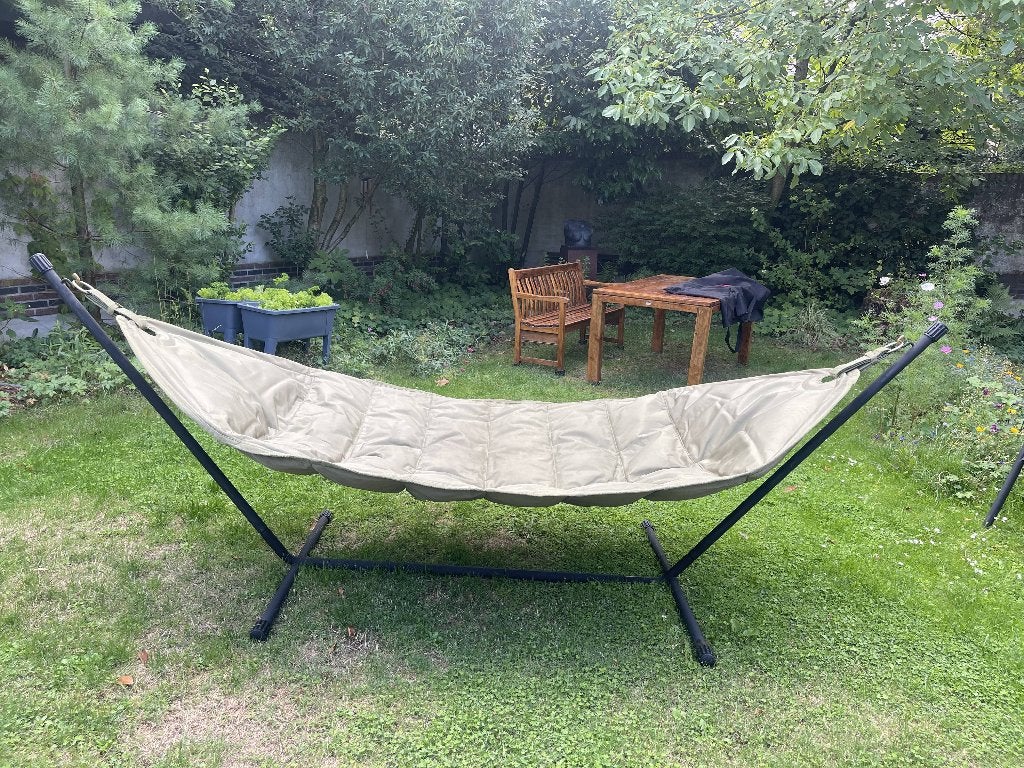 Olijfgroene Fatboy Heademock Hangmat, Ophalen, Opvouwbaar, Meerpersoons, Zo goed als nieuw