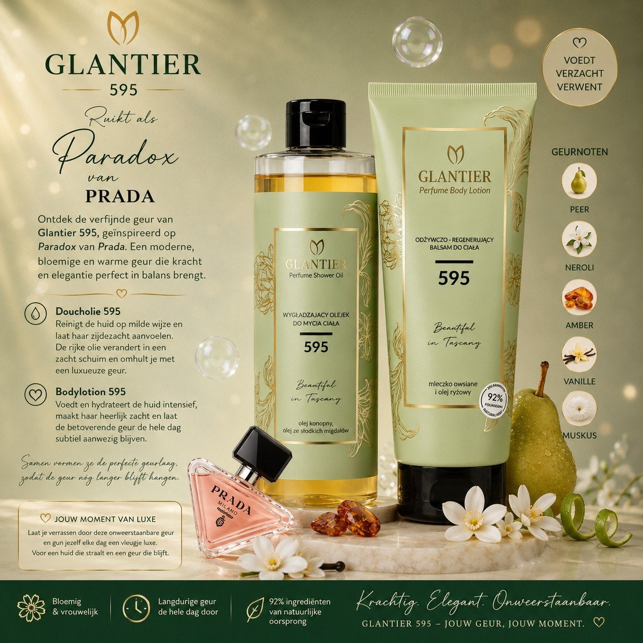 Glantier 595 Doucholie & Bodylotion - Geïnspireerd op Prada, Ophalen of Verzenden, Nieuw, Bodylotion, Crème of Olie
