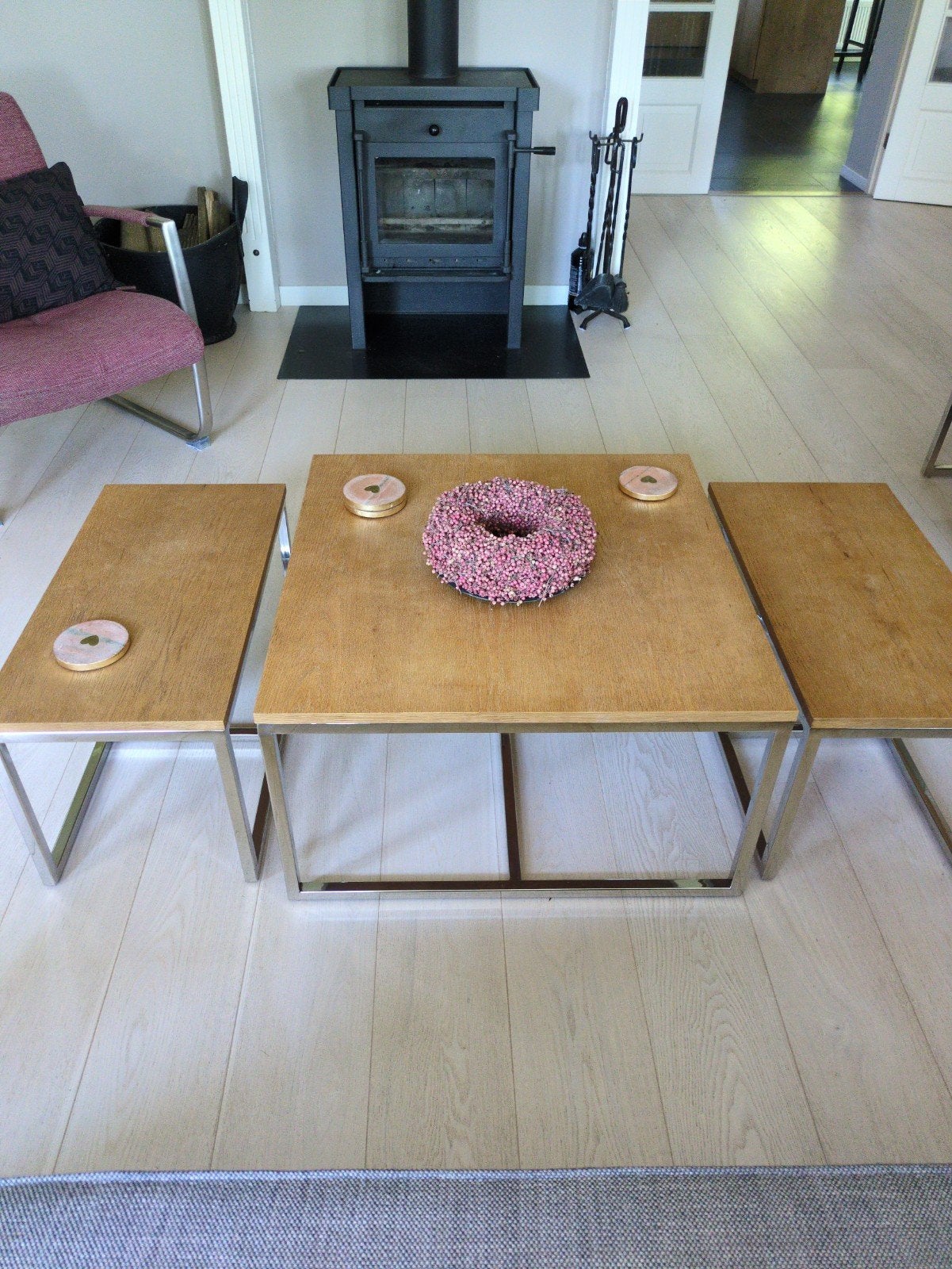 Riviera Maison Salontafel Set van Drie - Hout & Metaal, Huis en Inrichting, Tafels | Salontafels, 50 tot 100 cm, Vierkant, 50 tot 100 cm