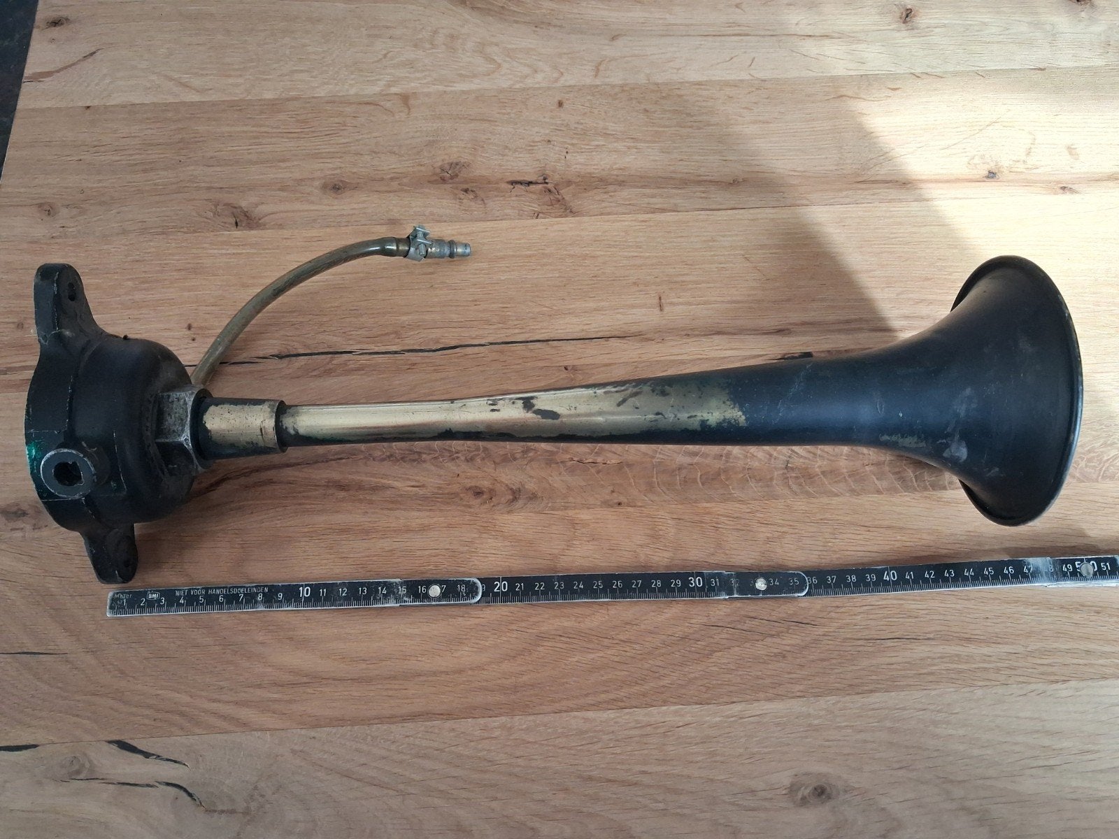 Messing luchthoorn met aluminium voet voor oud schip, Ophalen of Verzenden, Gebruikt