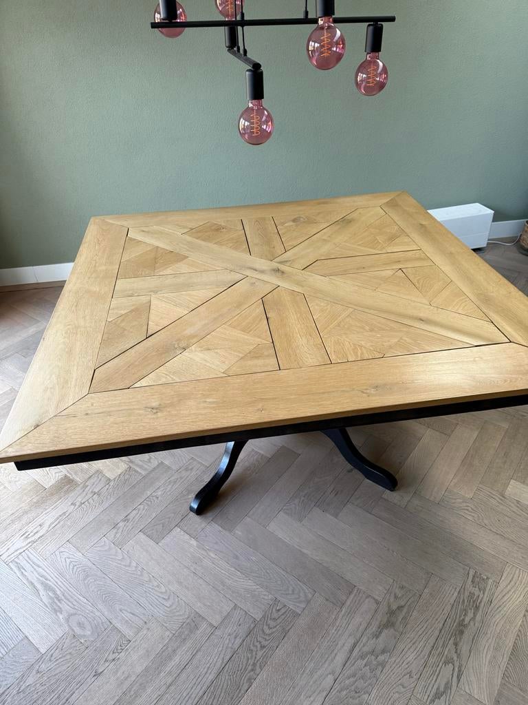 Massief eikenhouten tafel 150x150cm, Ophalen, Gebruikt, 150 tot 200 cm, Eikenhout