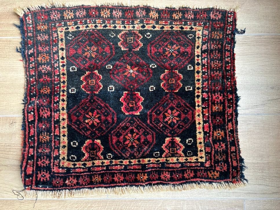 Authentiek handgeknoopt Lelouch Baluch tribaal tapijtje, Vierkant, Minder dan 50 cm, Ophalen of Verzenden, Zwart
