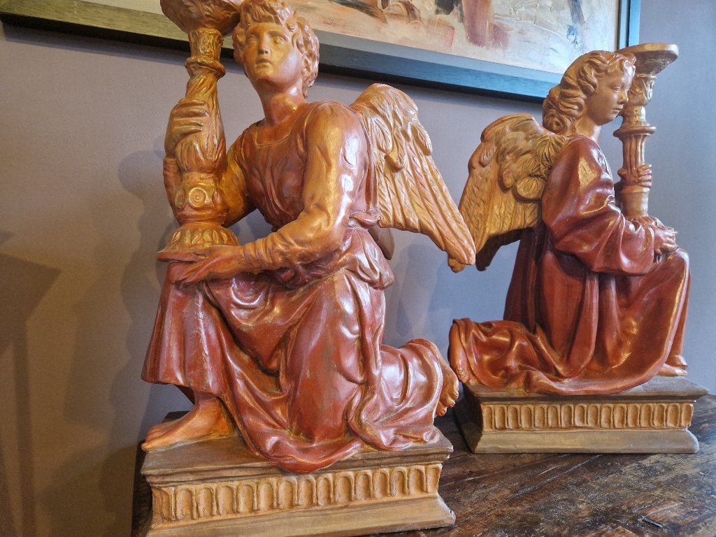 Duo Italiaanse Terracota Kandelaars 19e eeuws, Ophalen