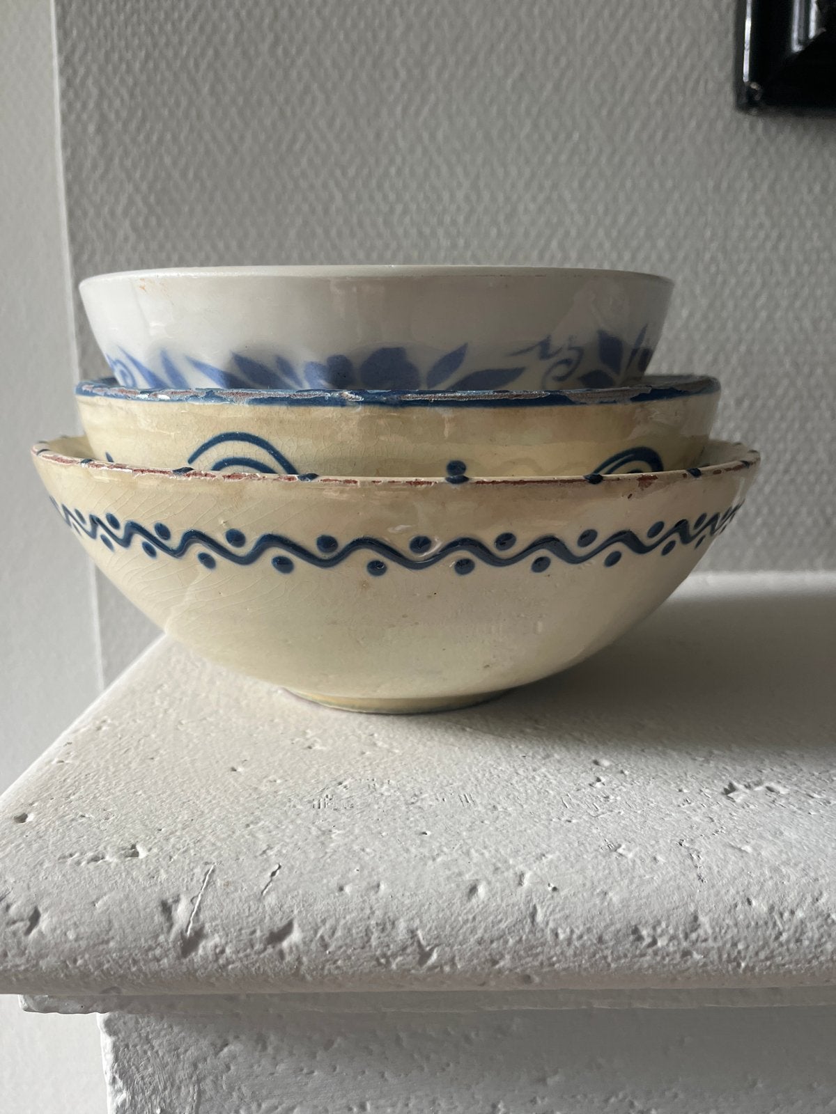 Oude brocante blauwe schalen - Set van 3, Ophalen of Verzenden