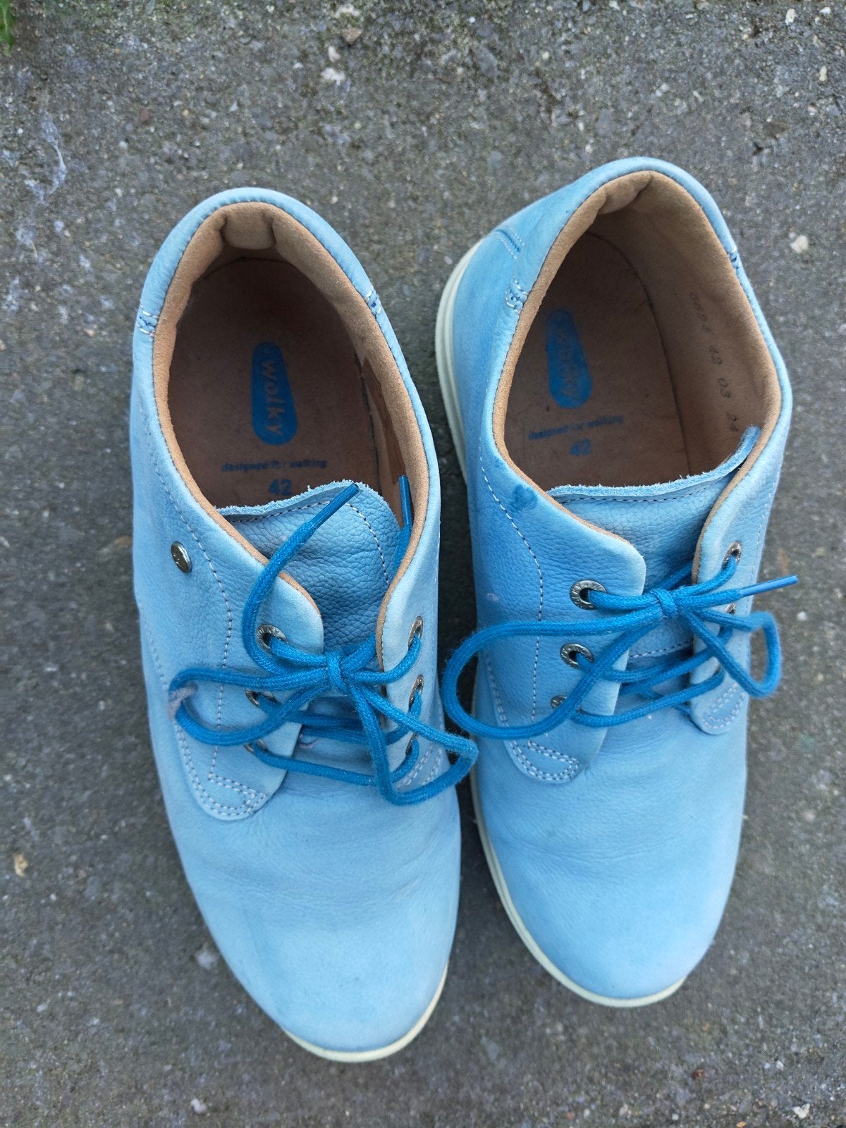 Walky lichtblauwe leren veterschoenen - Maat 42, Wolky, Blauw, Ophalen of Verzenden, Zo goed als nieuw