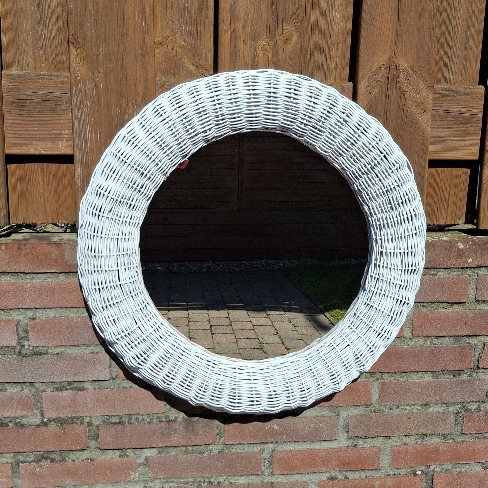 Mooi rond rotan rieten spiegel IKEA VENNA - 60 cm BROCANT, Ophalen, Gebruikt, Rond, Minder dan 100 cm